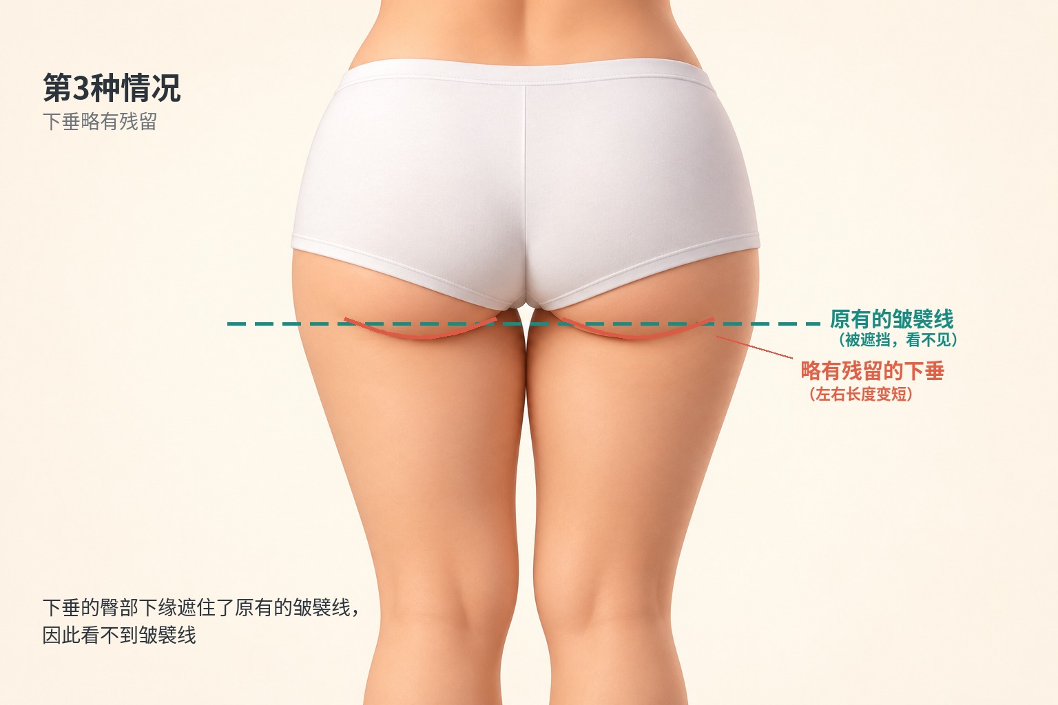 第3种情况——下垂略有残留、原有的皱襞线被遮住的样子