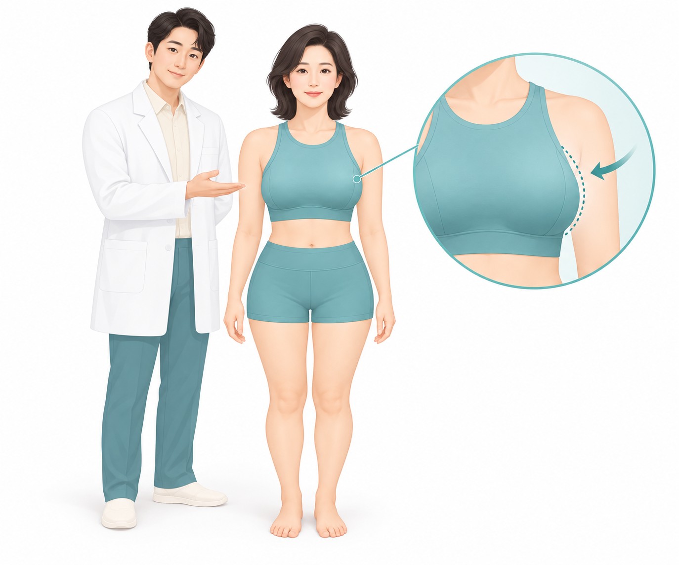 说明左侧乳房较大情况的示意图