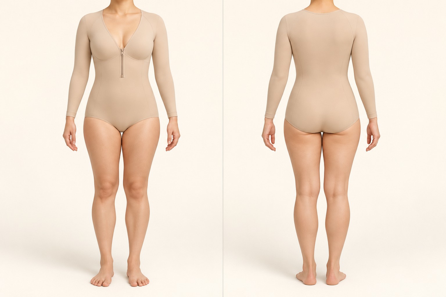 上半身用手臂·乳房塑身衣穿着样子的正面和背面